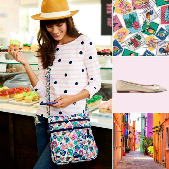 Vera Bradley | "Cuban Stamps" Lighten Up Slim Crossbody Bag - Picture 1 of 11